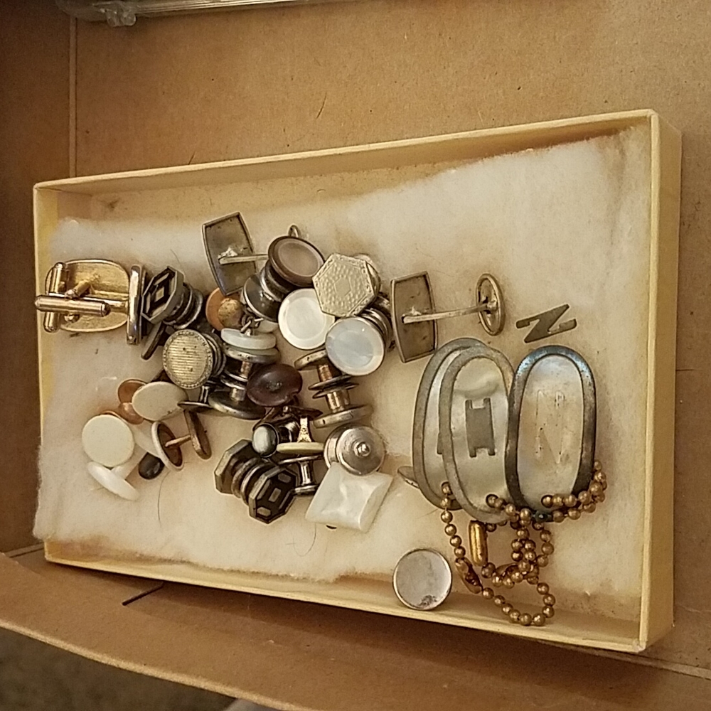 Vintage Men's cufflinks, buttons, and other accessories.  Whole group goes